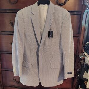 NWT Saddlebred Seeesucker Blue & White Striped Blazer Sz 42R